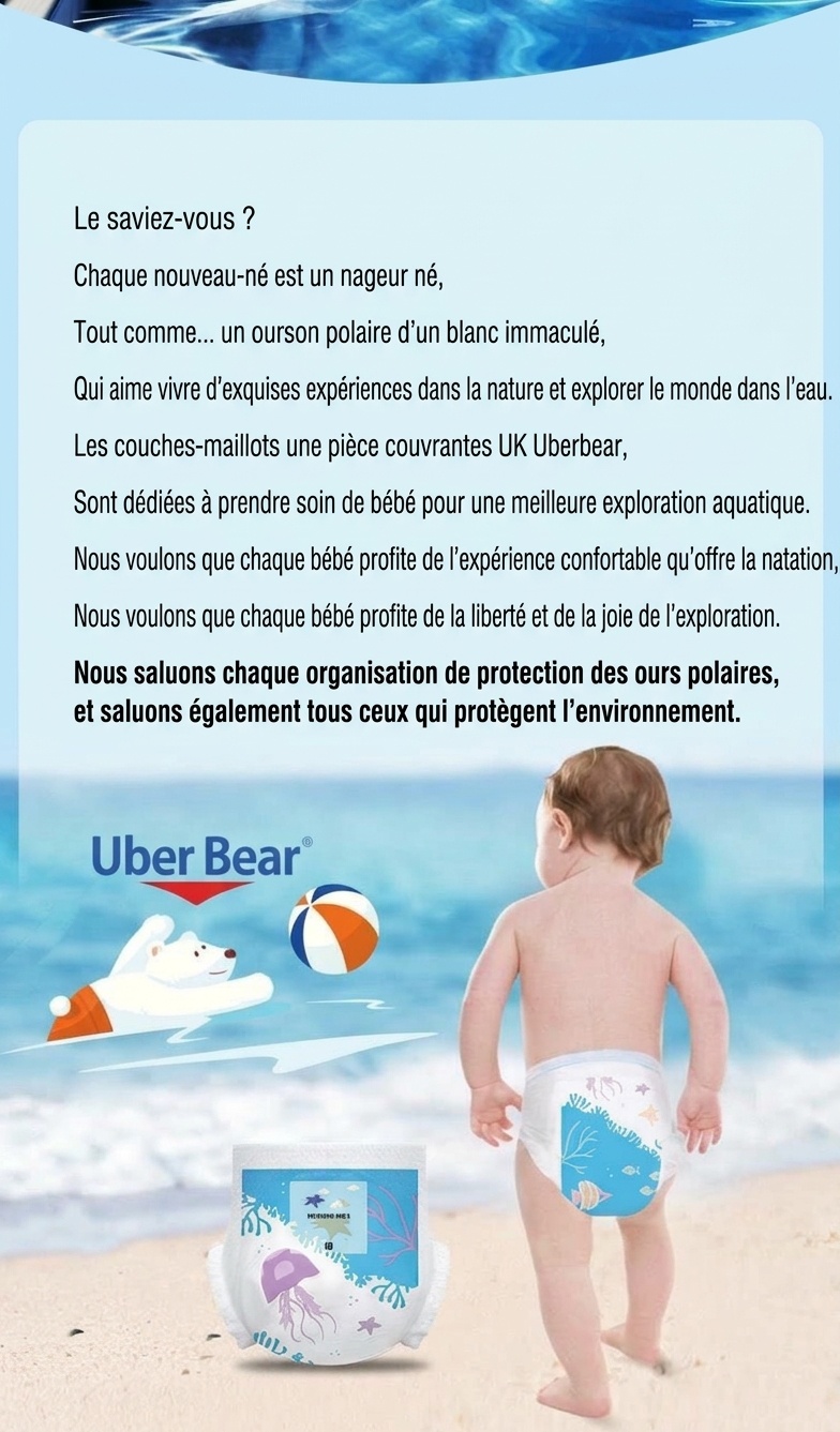 Couches de bain réutilisables pour bébé Uber Bear, culottes de natation pour nourrissons avec taille élastique à 360° et protection anti-fuites (paquet de 4)