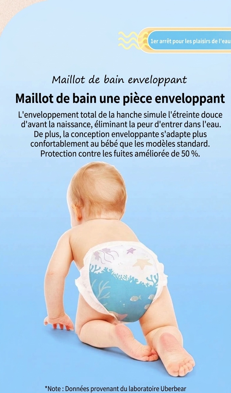 Couches de bain réutilisables pour bébé Uber Bear, culottes de natation pour nourrissons avec taille élastique à 360° et protection anti-fuites (paquet de 4)