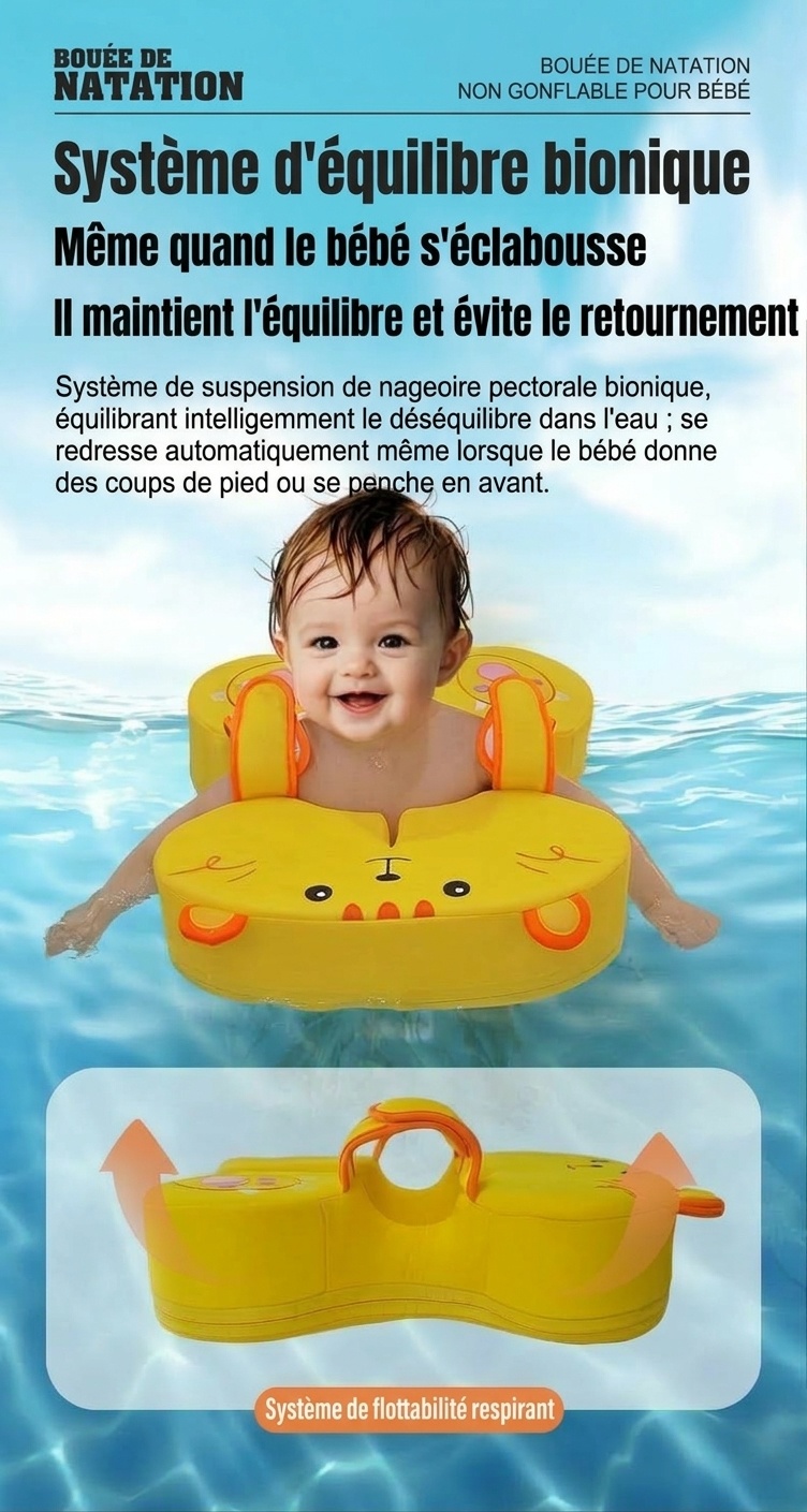 Bouée de natation non gonflable pour bébé avec harnais de sécurité, anti-retournement pour bébé (3-36 mois)