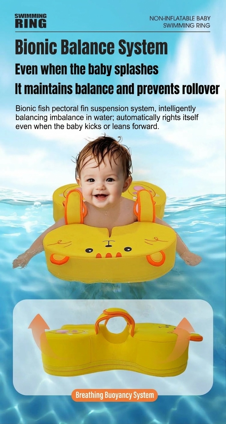 Salvagente non gonfiabile per neonati con imbracatura di sicurezza, anti-ribaltamento per bambini in piscina (3-36 mesi)