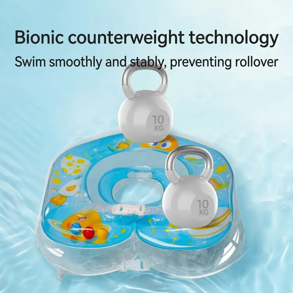 Anello galleggiante per il collo del neonato, con doppio airbag anti-ribaltamento, ideale per piscina, vasca da bagno e nuoto.