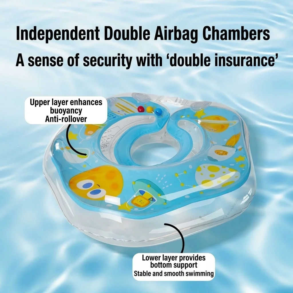 Anello galleggiante per il collo del neonato, con doppio airbag anti-ribaltamento, ideale per piscina, vasca da bagno e nuoto.