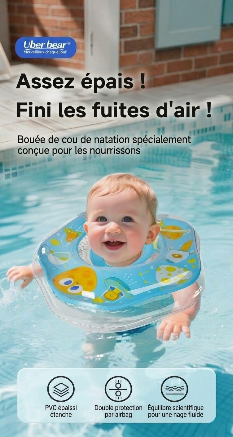Bouée de natation pour bébé avec double airbag, anti-retournement, pour baignoire et piscine.