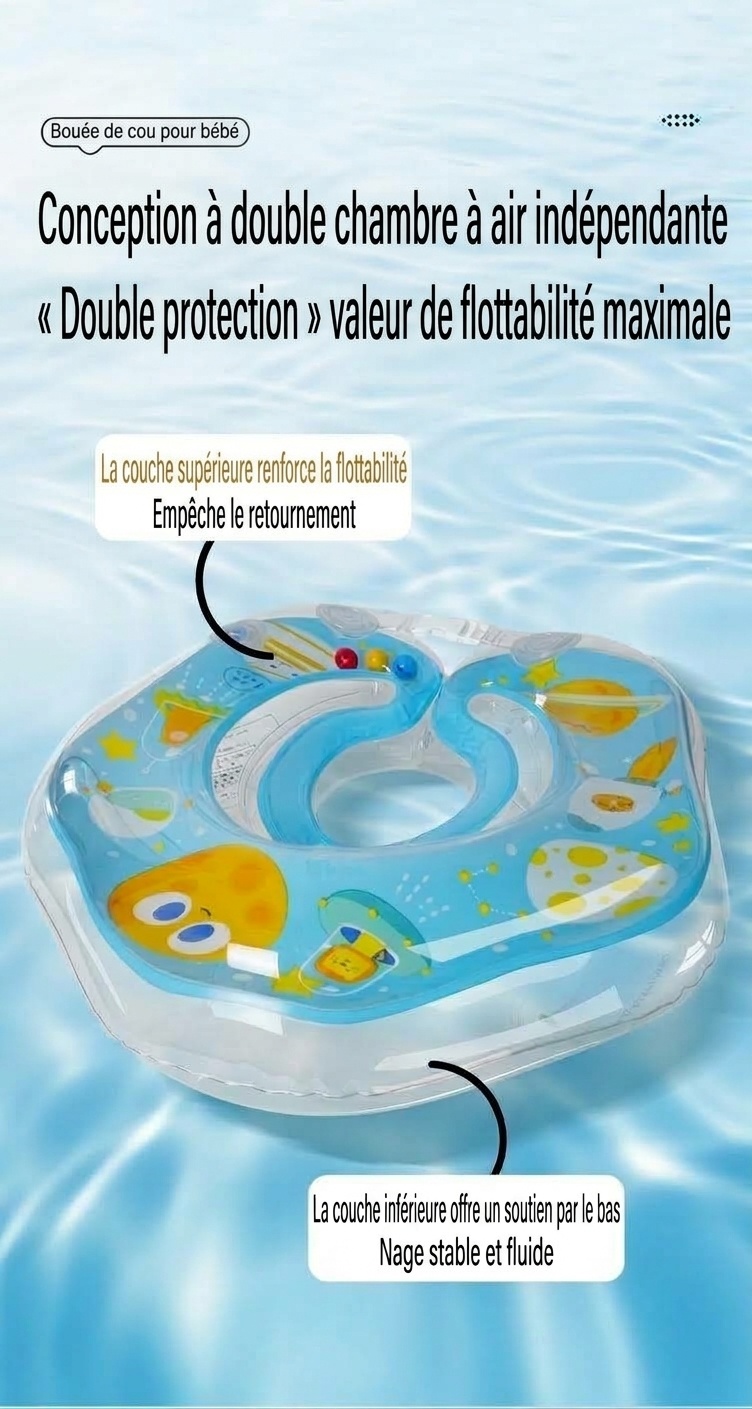 Bouée de natation pour bébé avec double airbag, anti-retournement, pour baignoire et piscine.