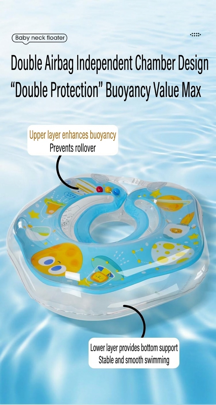 Flotador de cuello para bebés, anillo de natación, entrenador de piscina con doble airbag antivuelco para bañera y piscina.