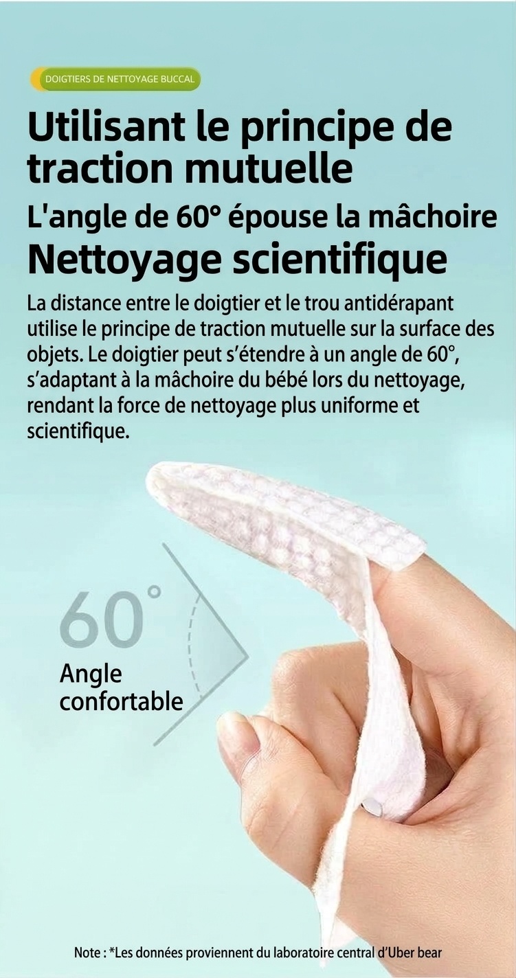 Doigts pour le nettoyage buccal de bébé, masseur de gencives souple en non-tissé et première brosse à dents