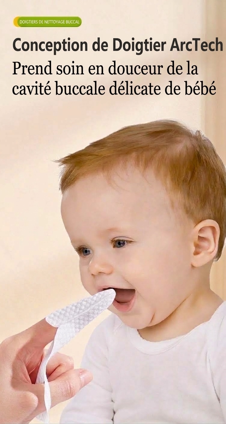 Doigts pour le nettoyage buccal de bébé, masseur de gencives souple en non-tissé et première brosse à dents