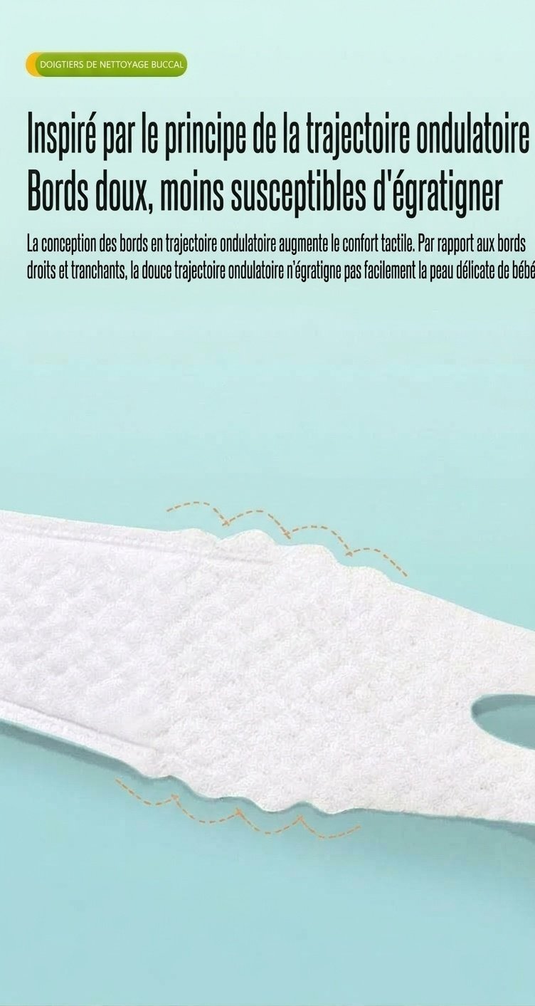 Doigts pour le nettoyage buccal de bébé, masseur de gencives souple en non-tissé et première brosse à dents