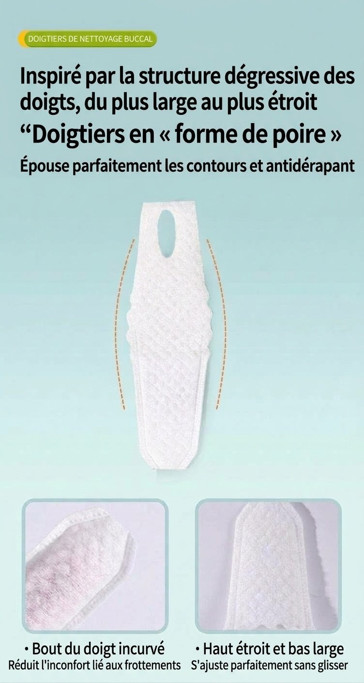 Doigts pour le nettoyage buccal de bébé, masseur de gencives souple en non-tissé et première brosse à dents