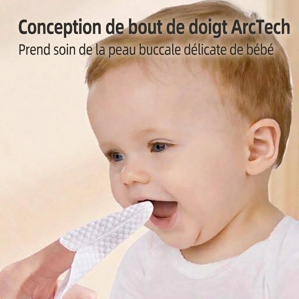 Doigts pour le nettoyage buccal de bébé, masseur de gencives souple en non-tissé et première brosse à dents