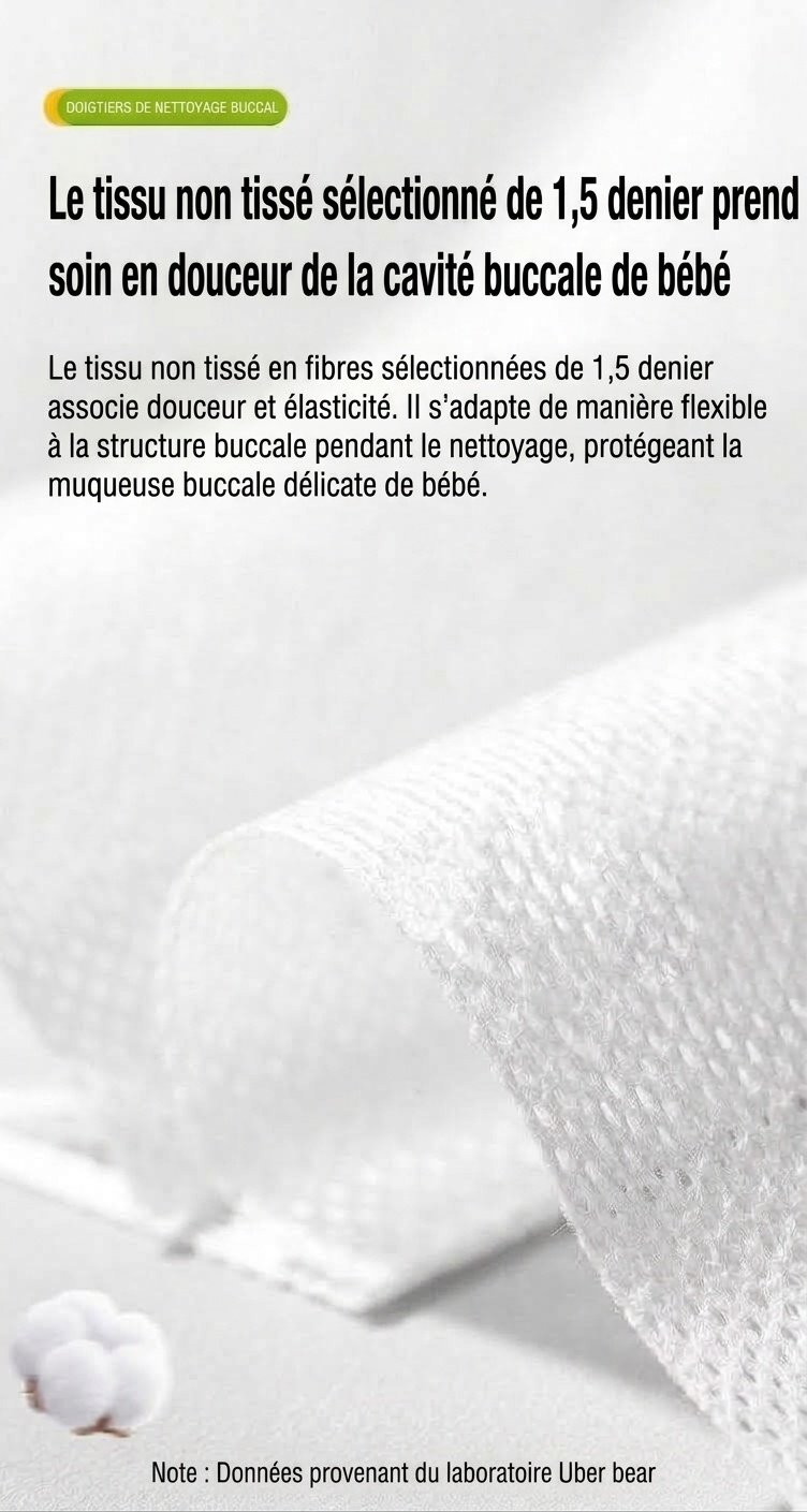 Doigts pour le nettoyage buccal de bébé, masseur de gencives souple en non-tissé et première brosse à dents