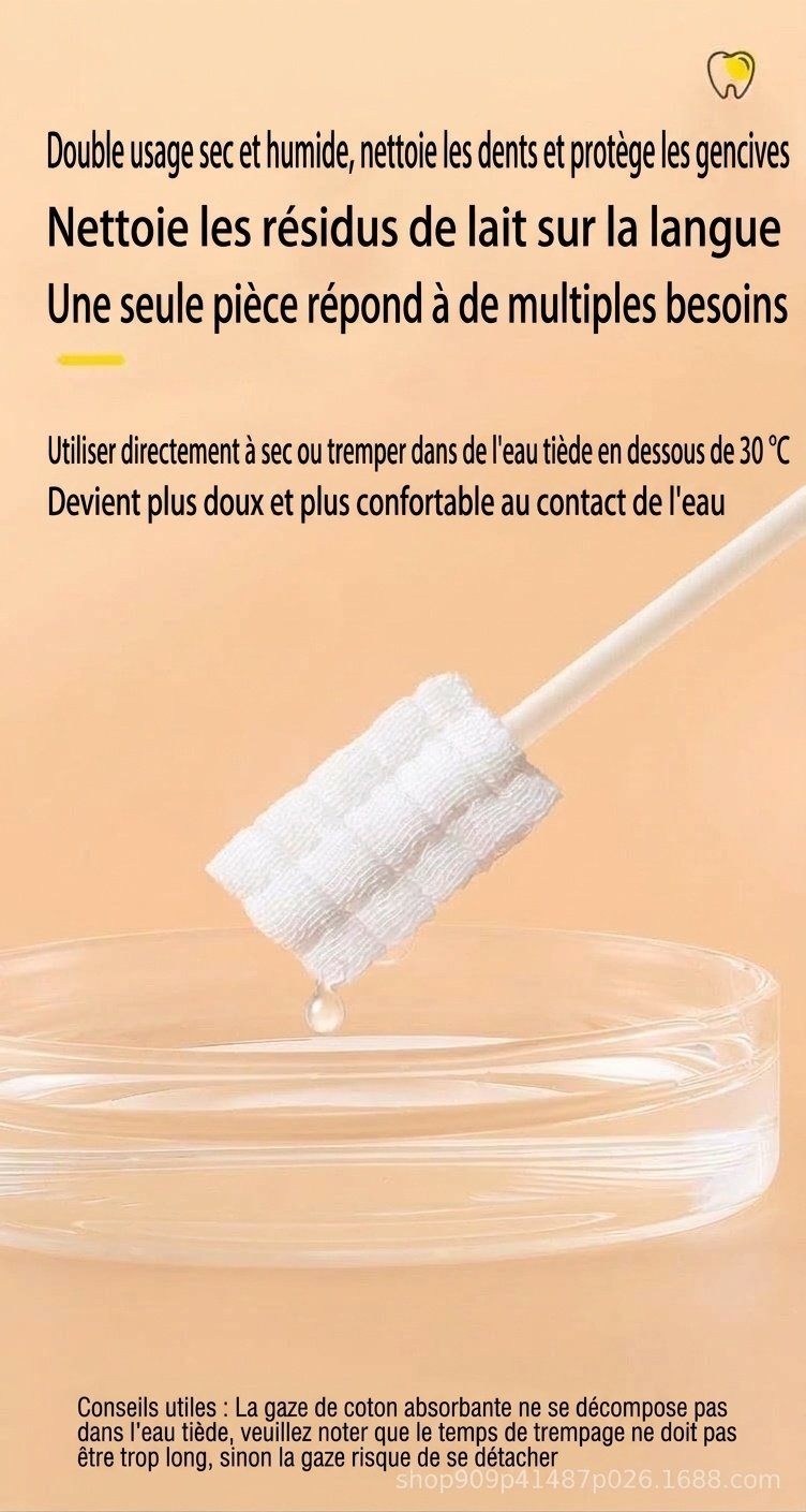 Lingettes nettoyantes pour l'hygiène buccale des bébés, bâtonnets nettoyants pour la langue et les gencives des nourrissons emballés individuellement