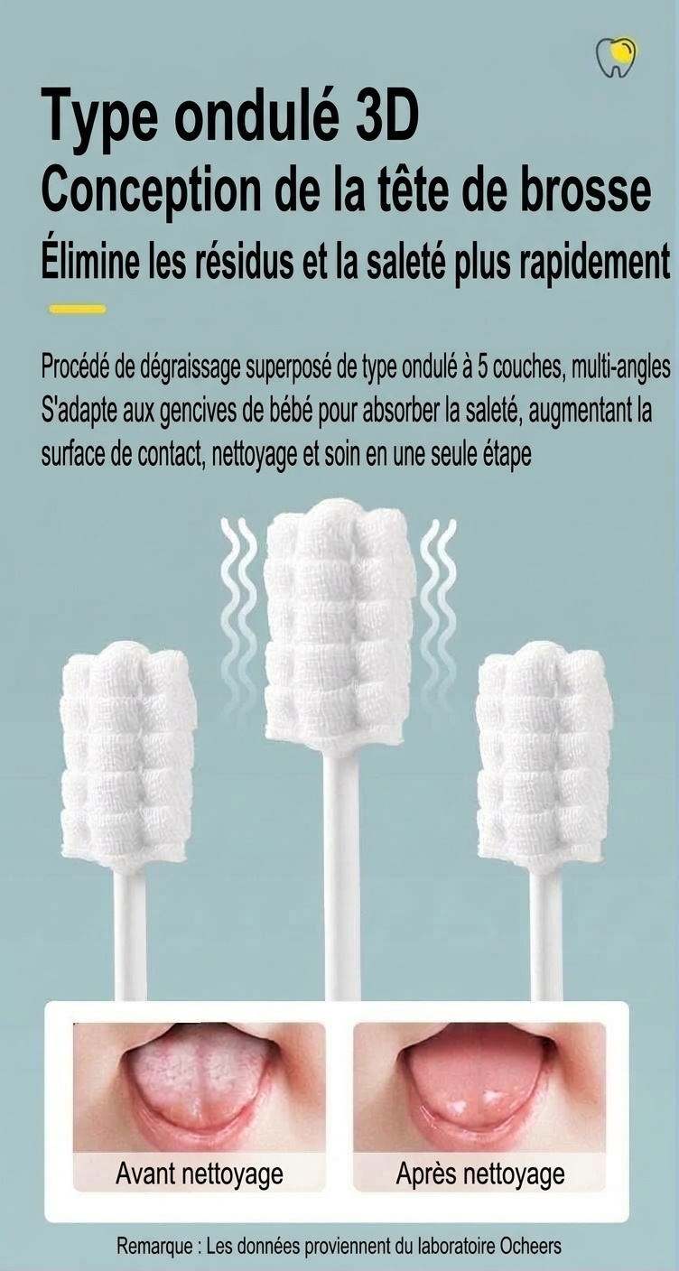Lingettes nettoyantes pour l'hygiène buccale des bébés, bâtonnets nettoyants pour la langue et les gencives des nourrissons emballés individuellement