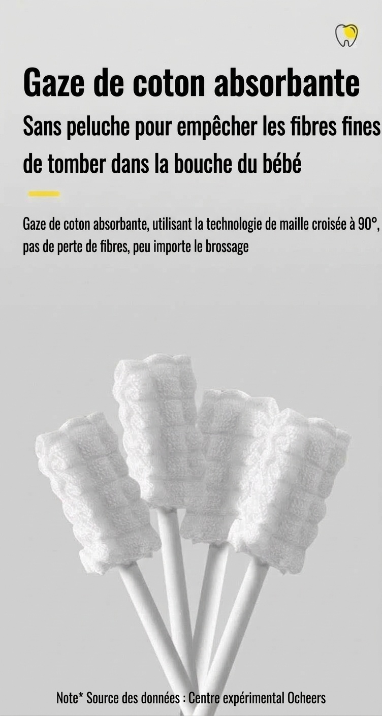 Lingettes nettoyantes pour l'hygiène buccale des bébés, bâtonnets nettoyants pour la langue et les gencives des nourrissons emballés individuellement