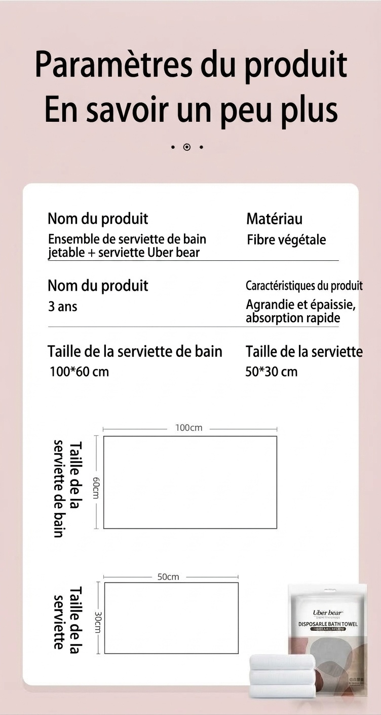 Ensemble de serviettes de bain jetables pour bébé Uber Bear, ultra-absorbantes et douces, à texture perle, idéal pour les voyages.