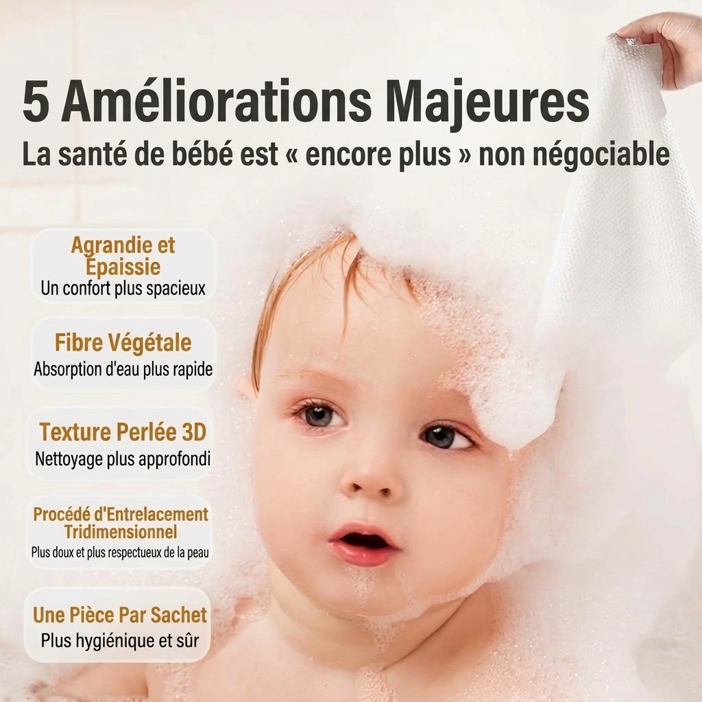 Ensemble de serviettes de bain jetables pour bébé Uber Bear, ultra-absorbantes et douces, à texture perle, idéal pour les voyages.