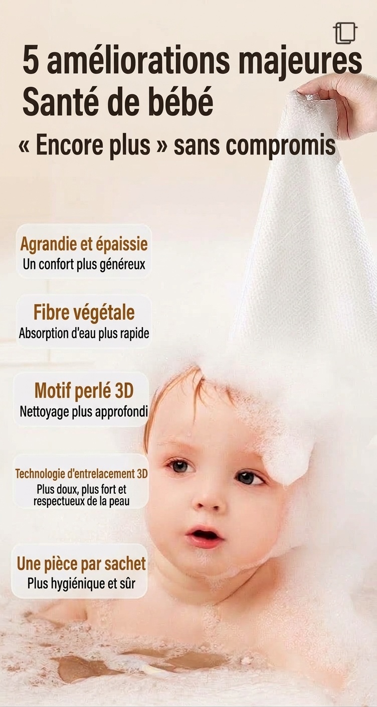 Ensemble de serviettes de bain jetables pour bébé Uber Bear, ultra-absorbantes et douces, à texture perle, idéal pour les voyages.