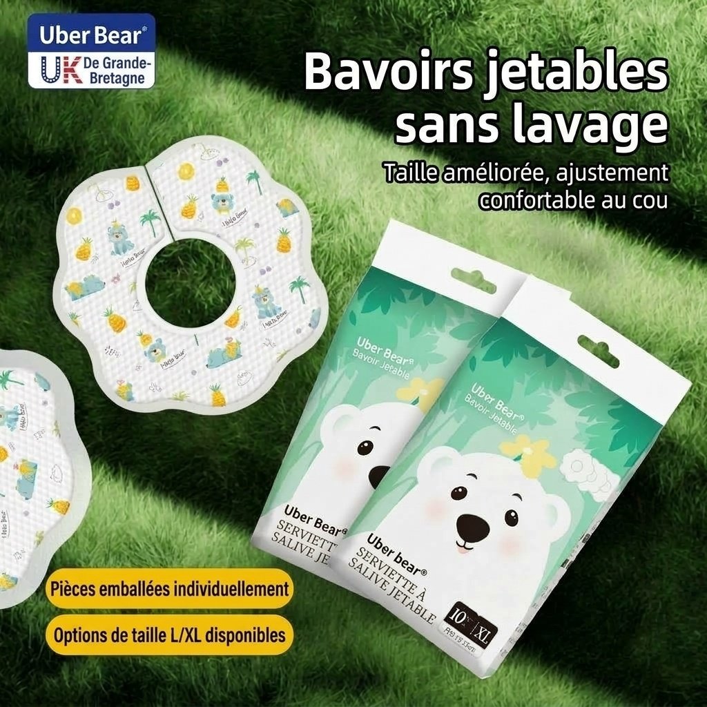 Bavoirs jetables Uber Bear pour bébé, bavoirs ultra-absorbants et doux pour les repas et la poussée dentaire