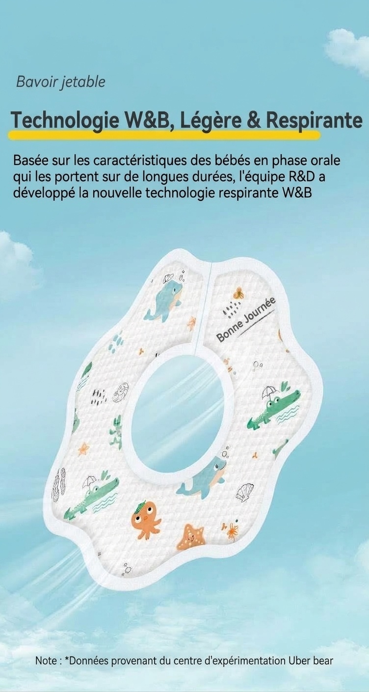 Bavoirs jetables Uber Bear pour bébé, bavoirs ultra-absorbants et doux pour les repas et la poussée dentaire