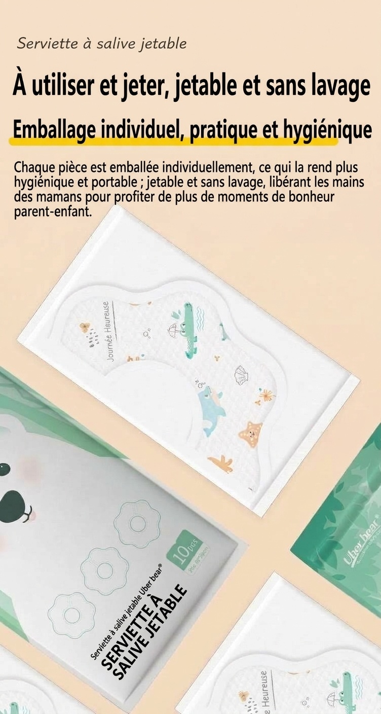 Bavoirs jetables Uber Bear pour bébé, bavoirs ultra-absorbants et doux pour les repas et la poussée dentaire
