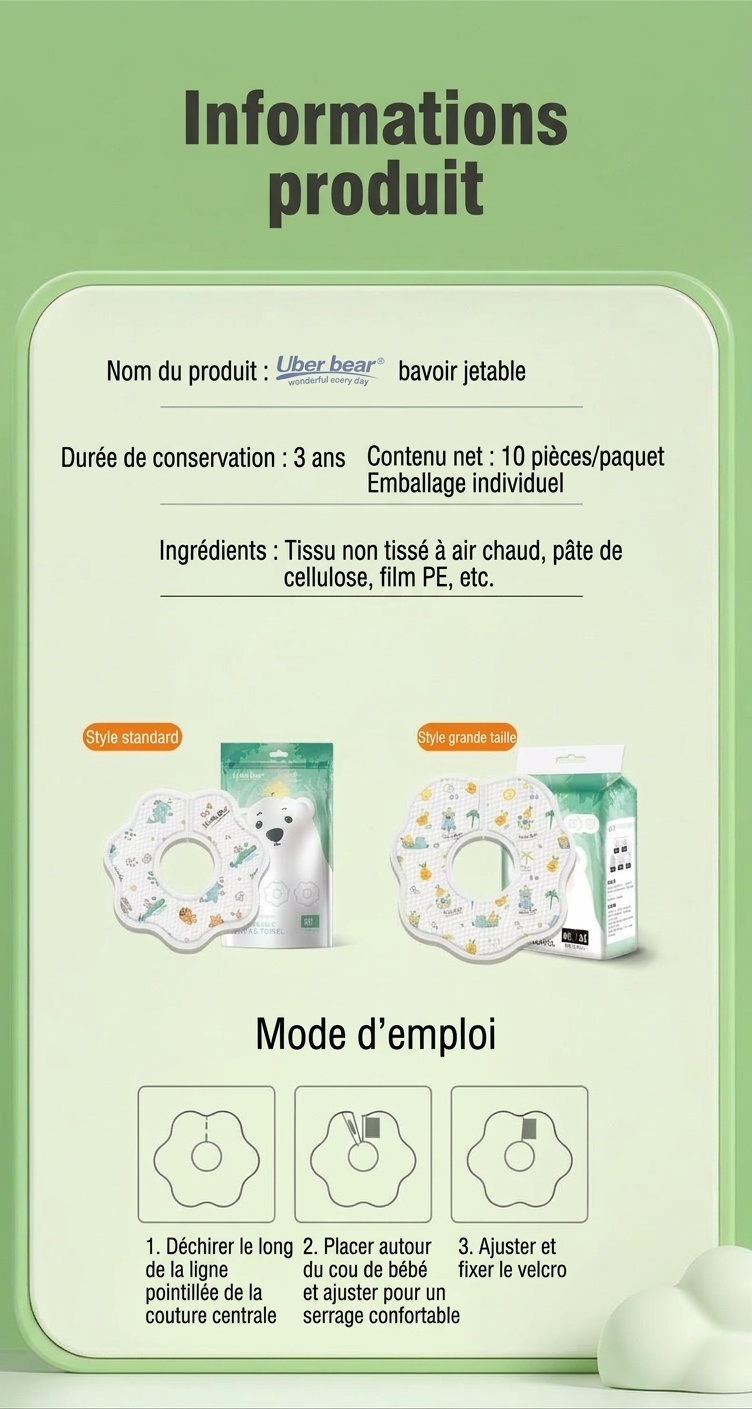 Bavoirs jetables Uber Bear pour bébé, bavoirs ultra-absorbants et doux pour les repas et la poussée dentaire