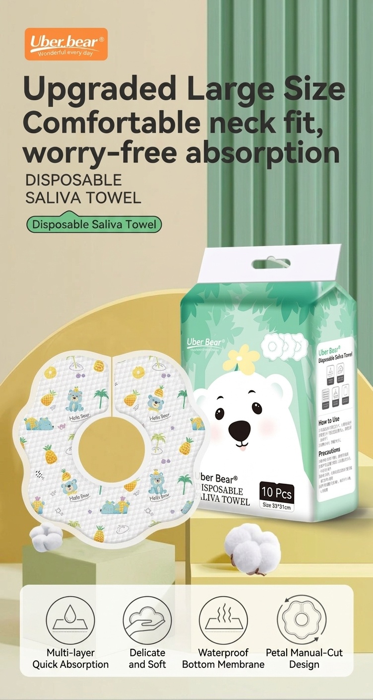 Bavaglini monouso Uber Bear per neonati, bavaglini morbidi e ultra assorbenti per la dentizione e i pasti.
