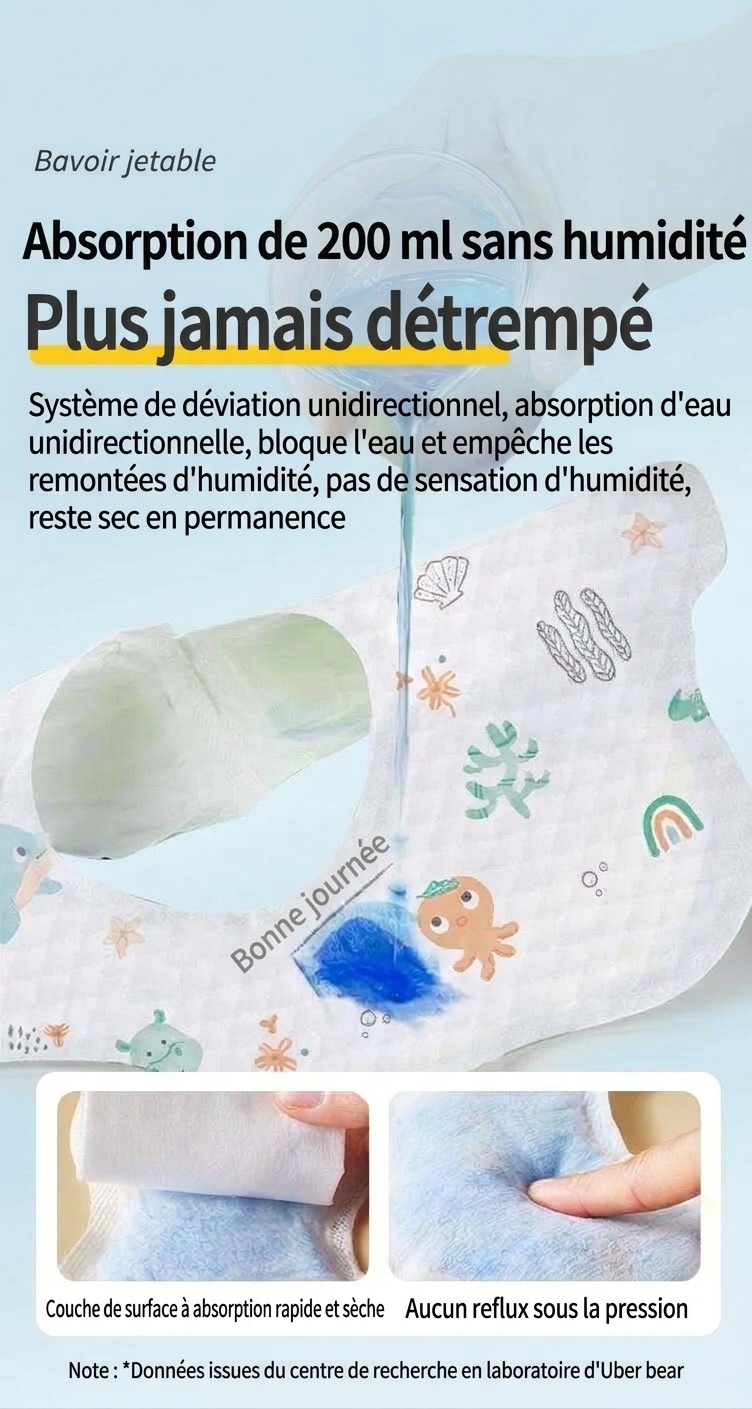 Bavoirs jetables Uber Bear pour bébé, bavoirs ultra-absorbants et doux pour les repas et la poussée dentaire