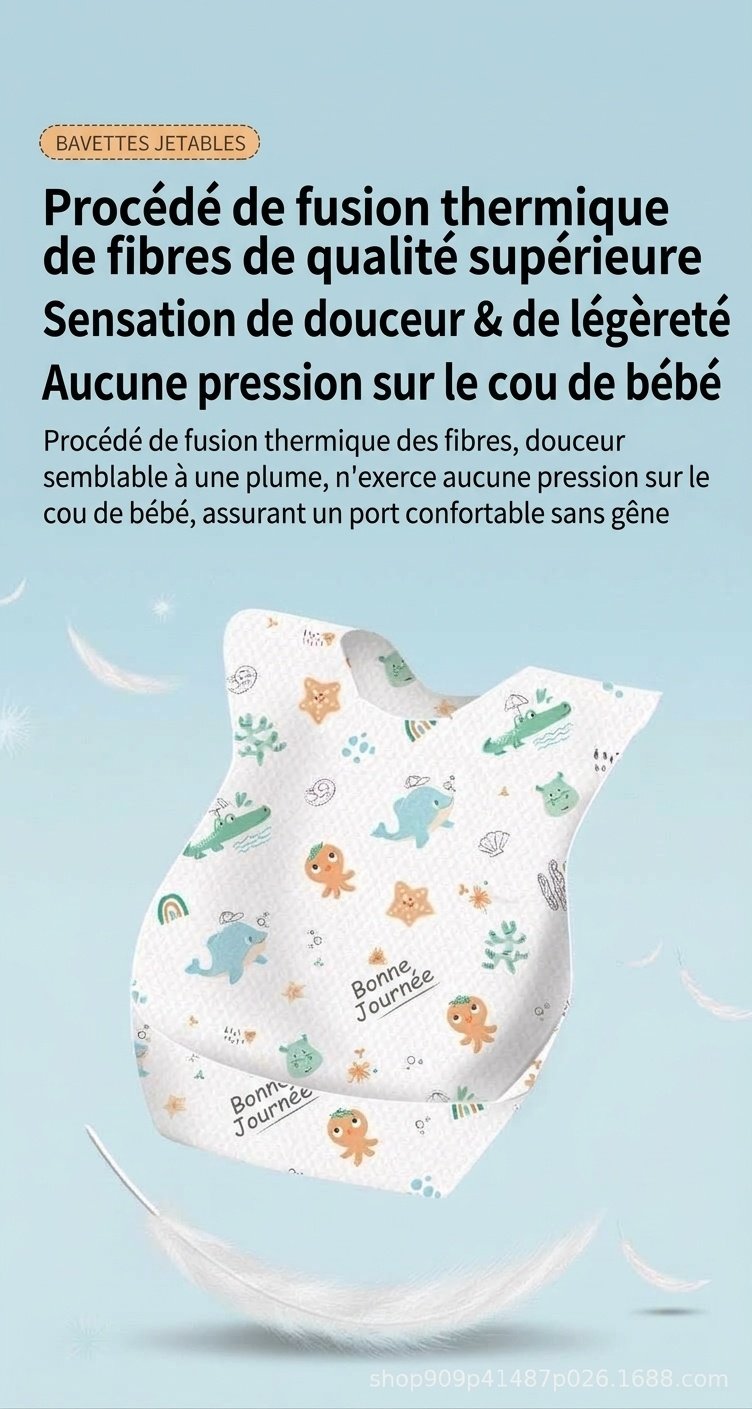 Bavoirs jetables imperméables pour bébé avec poche récupératrice de miettes, bavoirs de voyage anti-fuites pour les repas