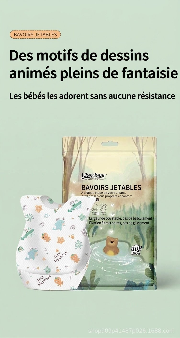 Bavoirs jetables imperméables pour bébé avec poche récupératrice de miettes, bavoirs de voyage anti-fuites pour les repas