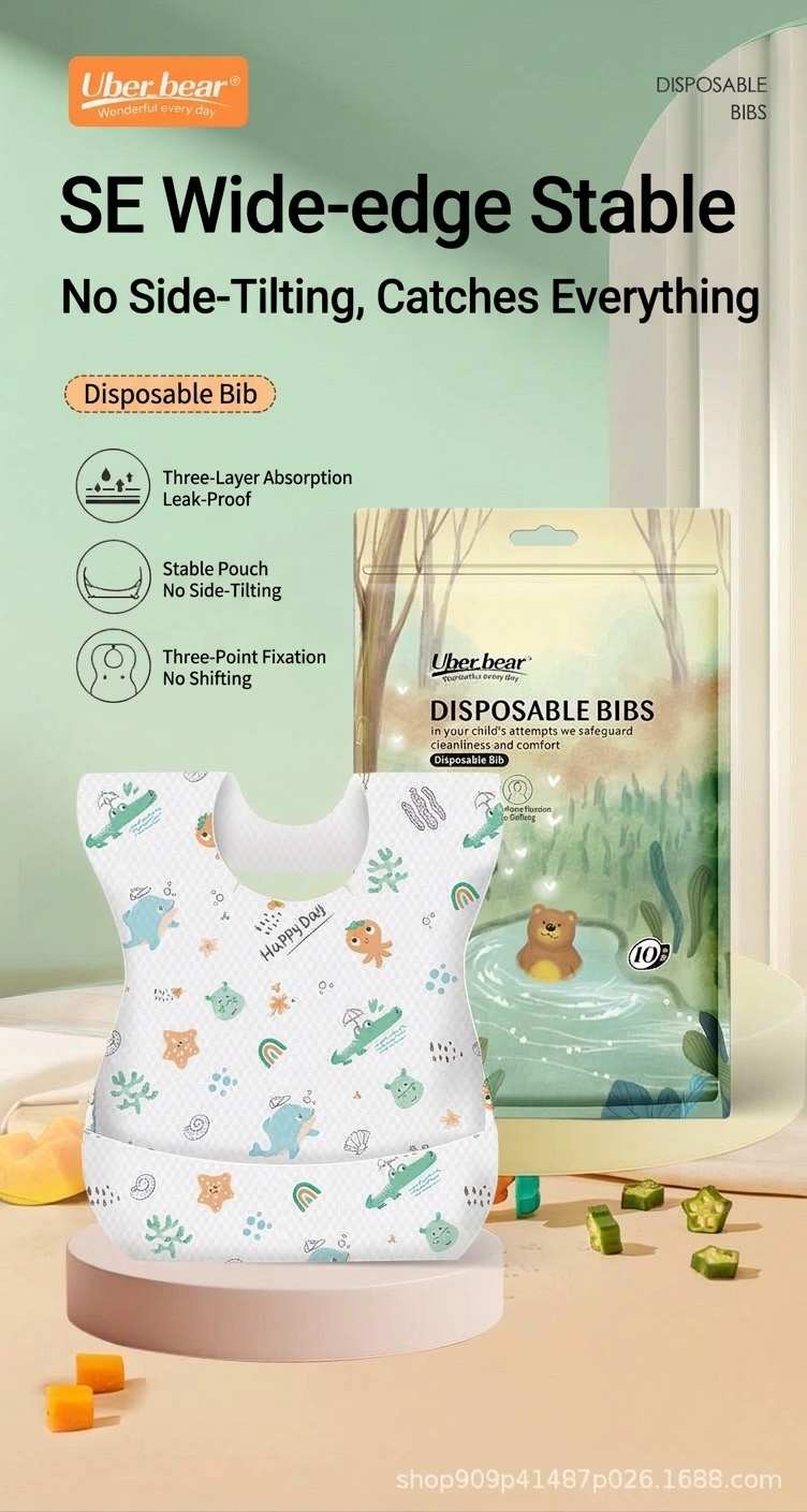 Baberos desechables impermeables para bebés con bolsillo recogemigas, baberos a prueba de fugas para la hora de comer durante los viajes.