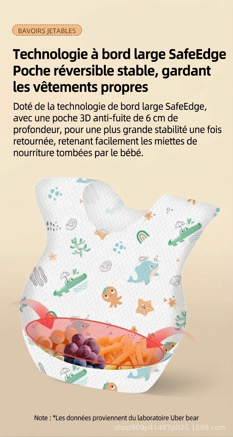 Bavoirs jetables imperméables pour bébé avec poche récupératrice de miettes, bavoirs de voyage anti-fuites pour les repas