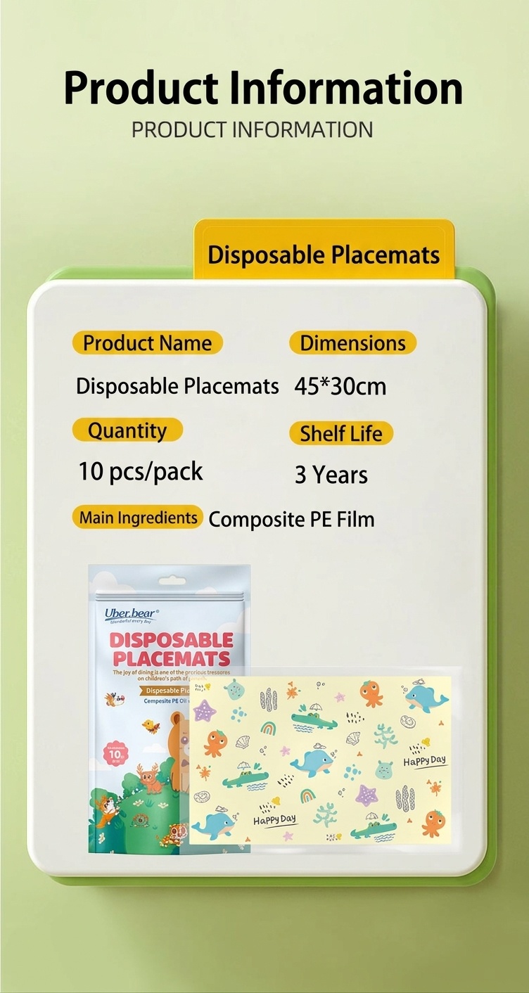 Tovagliette monouso per bambini, impermeabili, antiscivolo e autoadesive, ideali per i più piccoli e per i viaggi.