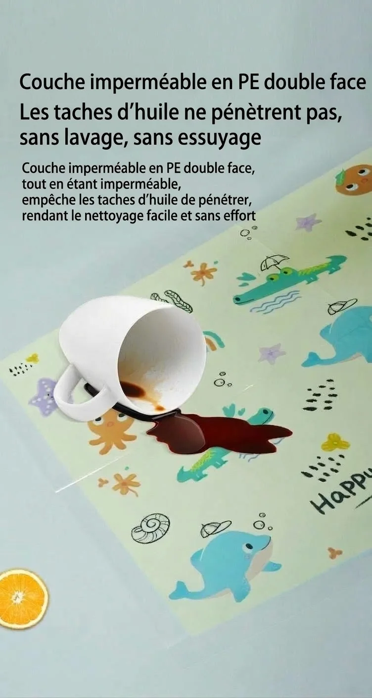 Sets de table jetables pour enfants, imperméables, adhésifs et antidérapants, parfaits pour les tout-petits et les voyages.