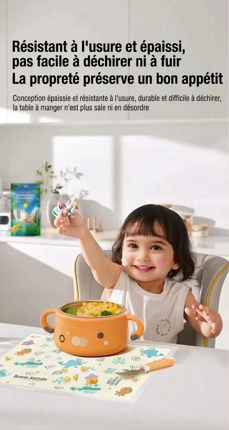 Sets de table jetables pour enfants, imperméables, adhésifs et antidérapants, parfaits pour les tout-petits et les voyages.