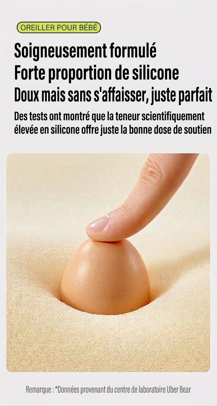 Oreiller ergonomique pour bébé avec soutien cervical, oreiller de sommeil lavable à noyau en gel de silicone biologique pour nourrisson