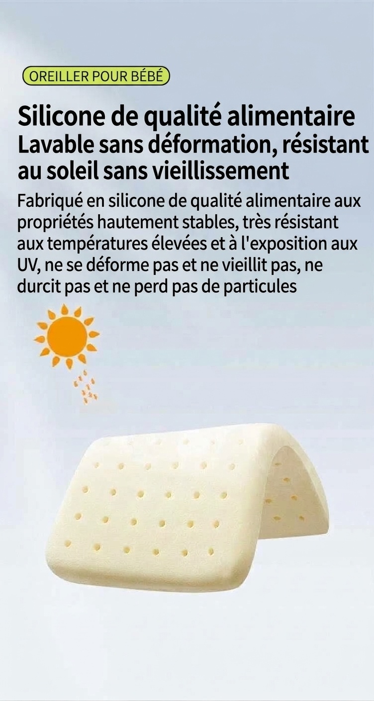 Oreiller ergonomique pour bébé avec soutien cervical, oreiller de sommeil lavable à noyau en gel de silicone biologique pour nourrisson