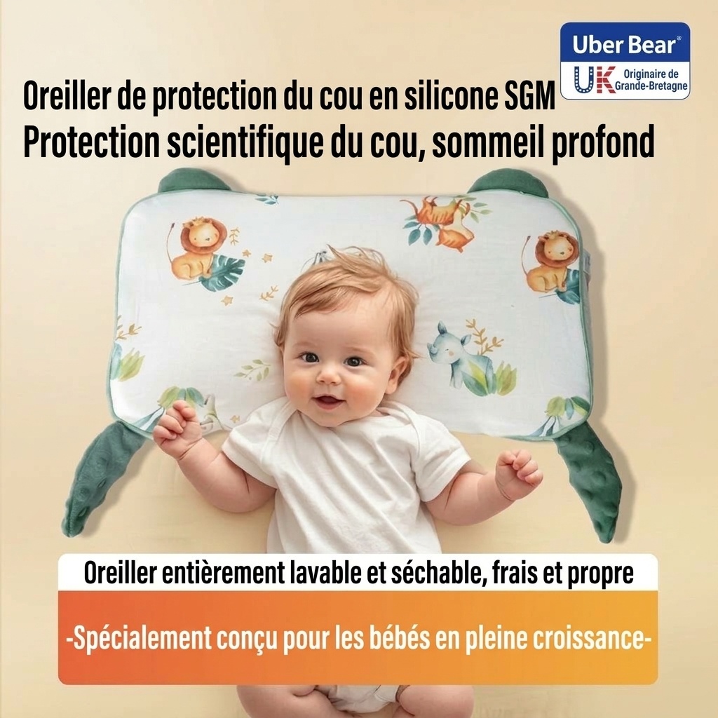 Oreiller ergonomique pour bébé avec soutien cervical, oreiller de sommeil lavable à noyau en gel de silicone biologique pour nourrisson
