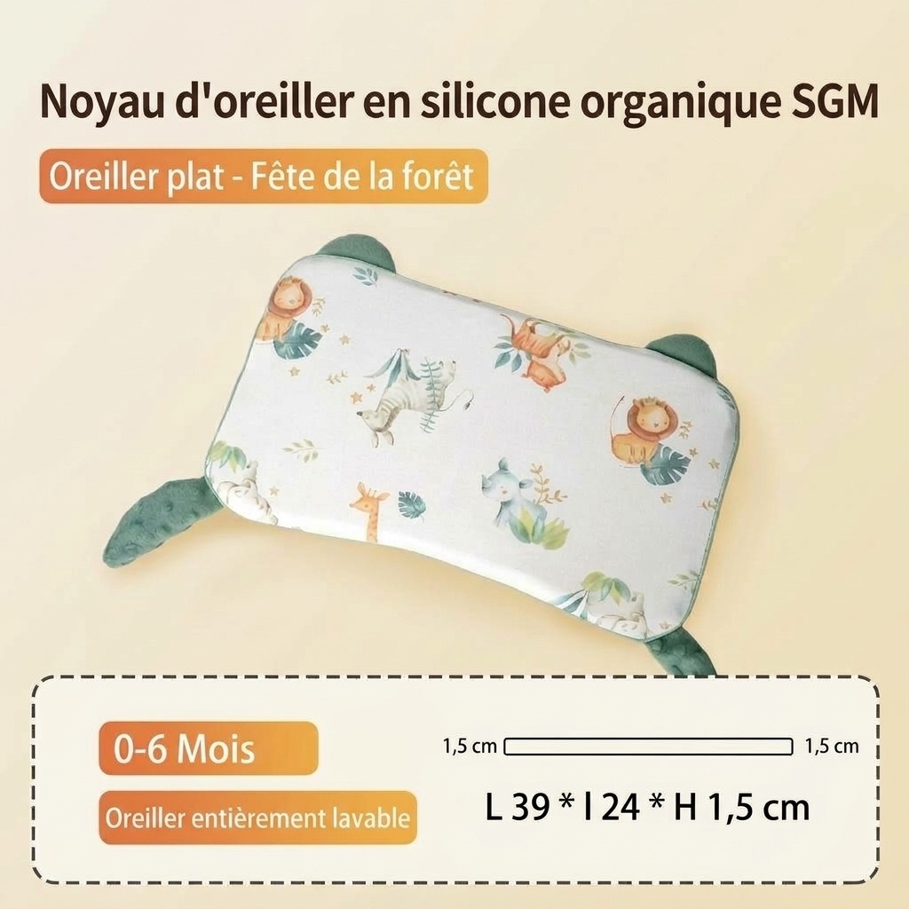 Oreiller ergonomique pour bébé avec soutien cervical, oreiller de sommeil lavable à noyau en gel de silicone biologique pour nourrisson
