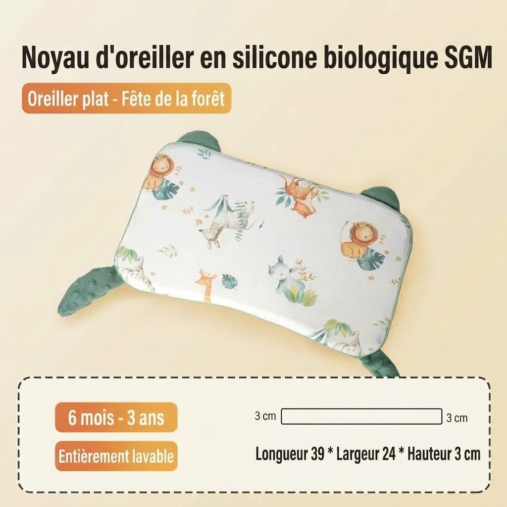 Oreiller ergonomique pour bébé avec soutien cervical, oreiller de sommeil lavable à noyau en gel de silicone biologique pour nourrisson
