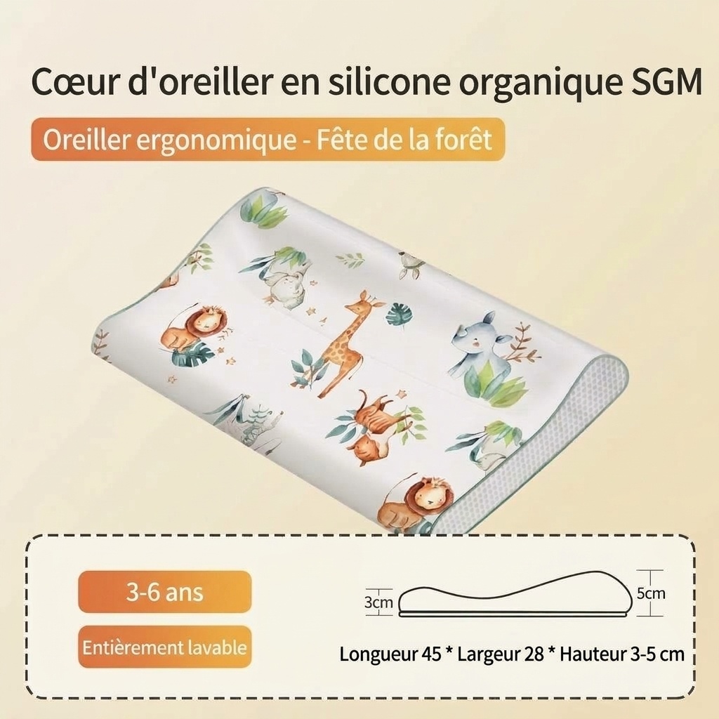 Oreiller ergonomique pour bébé avec soutien cervical, oreiller de sommeil lavable à noyau en gel de silicone biologique pour nourrisson
