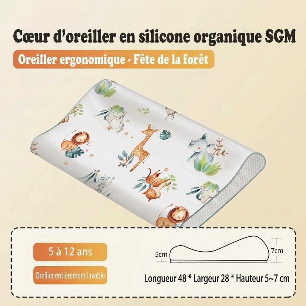 Oreiller ergonomique pour bébé avec soutien cervical, oreiller de sommeil lavable à noyau en gel de silicone biologique pour nourrisson