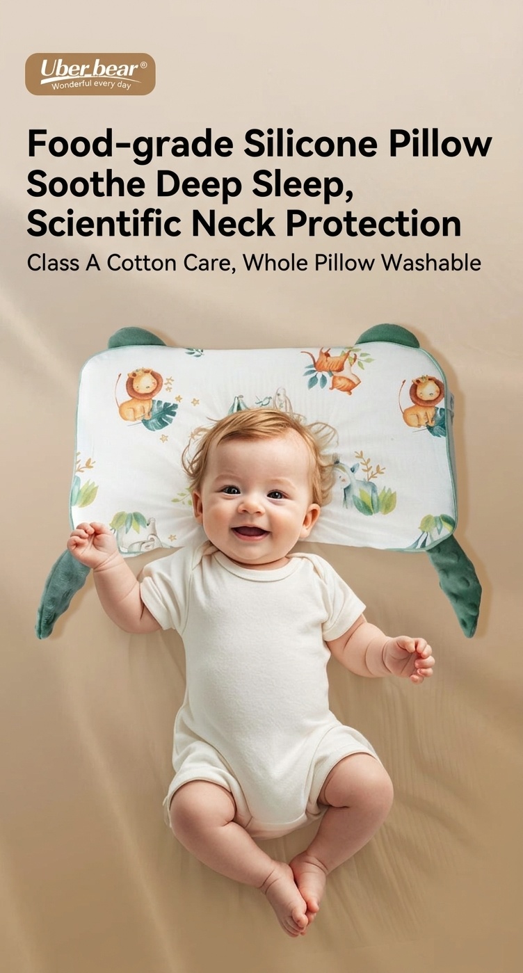 Cuscino ergonomico per il supporto del collo del bambino, con anima in gel di silicone organico lavabile, ideale per il sonno dei neonati.