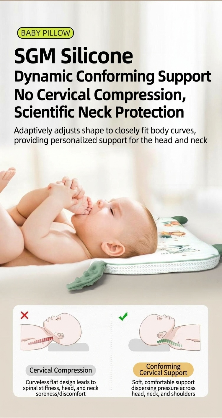 Cuscino ergonomico per il supporto del collo del bambino, con anima in gel di silicone organico lavabile, ideale per il sonno dei neonati.