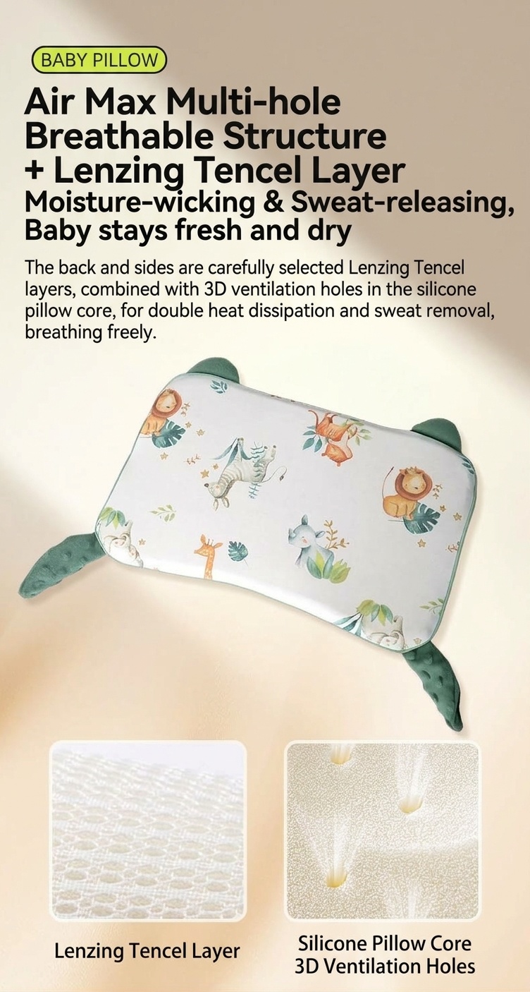Cuscino ergonomico per il supporto del collo del bambino, con anima in gel di silicone organico lavabile, ideale per il sonno dei neonati.