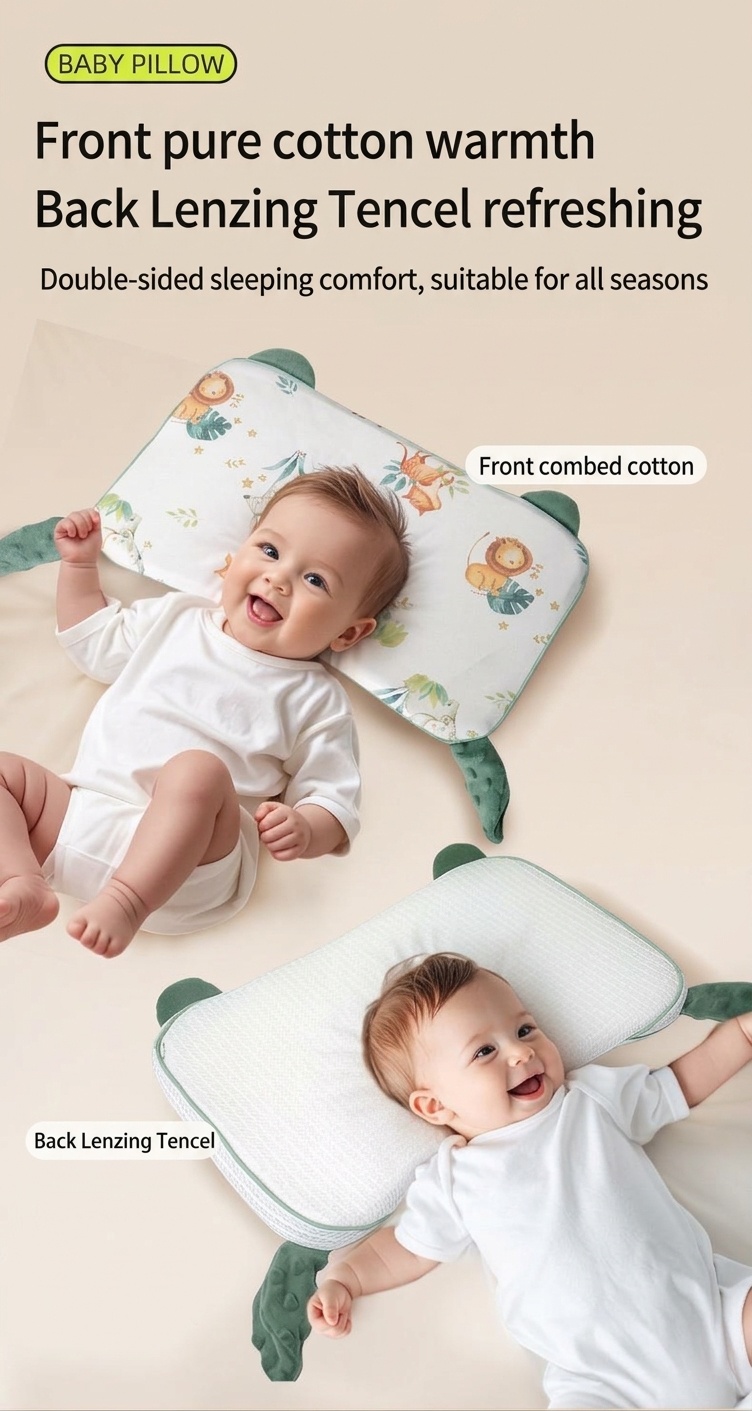 Cuscino ergonomico per il supporto del collo del bambino, con anima in gel di silicone organico lavabile, ideale per il sonno dei neonati.
