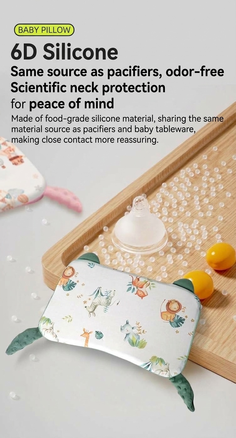 Cuscino ergonomico per il supporto del collo del bambino, con anima in gel di silicone organico lavabile, ideale per il sonno dei neonati.