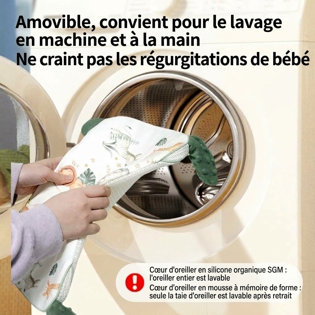 Oreiller ergonomique pour bébé avec soutien cervical, oreiller de sommeil lavable à noyau en gel de silicone biologique pour nourrisson