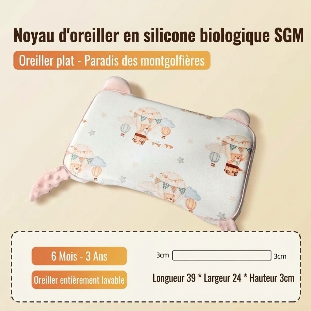 Oreiller ergonomique pour bébé avec soutien cervical, oreiller de sommeil lavable à noyau en gel de silicone biologique pour nourrisson