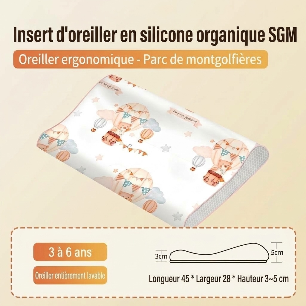 Oreiller ergonomique pour bébé avec soutien cervical, oreiller de sommeil lavable à noyau en gel de silicone biologique pour nourrisson