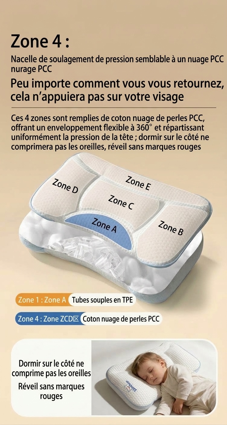 Oreiller ergonomique pour bébé, oreiller plat de soutien pour la colonne vertébrale et la nuque, lavable et profilé (0-6 mois et plus)